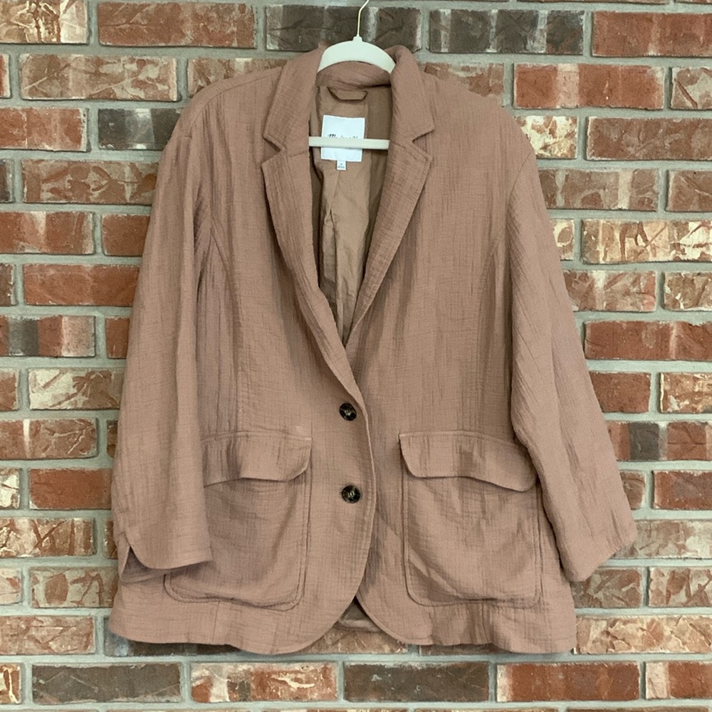 Madewell Relaxed Women's Larsen Cotton Linen 1X Button Front Blazer Jacket EUC - Picture 3 of 15